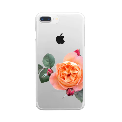 【ロマン】蕾と葉のついたオレンジピンクの薔薇 Clear Smartphone Case