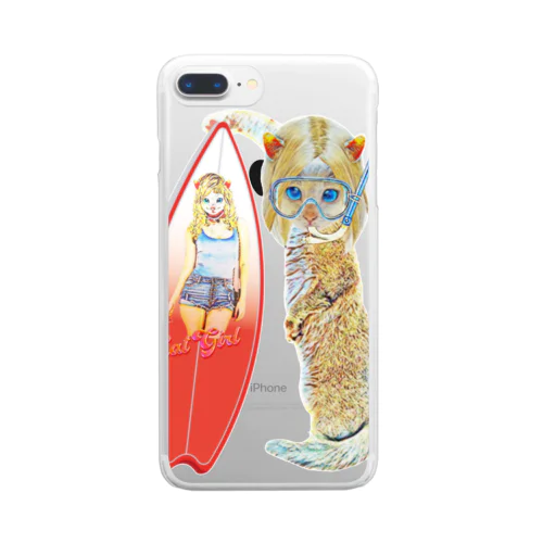 サーファーCAT GIRL Clear Smartphone Case