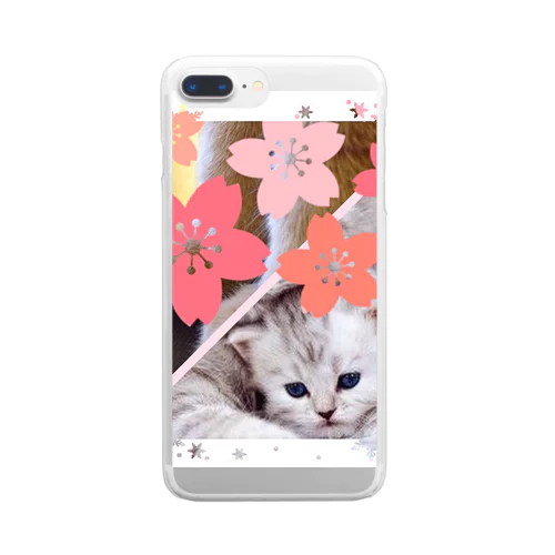 サクラとニャンコの親子 Clear Smartphone Case