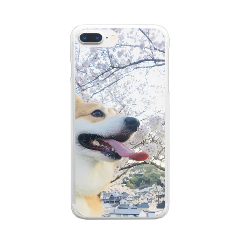 桜と黄昏コーギー Clear Smartphone Case