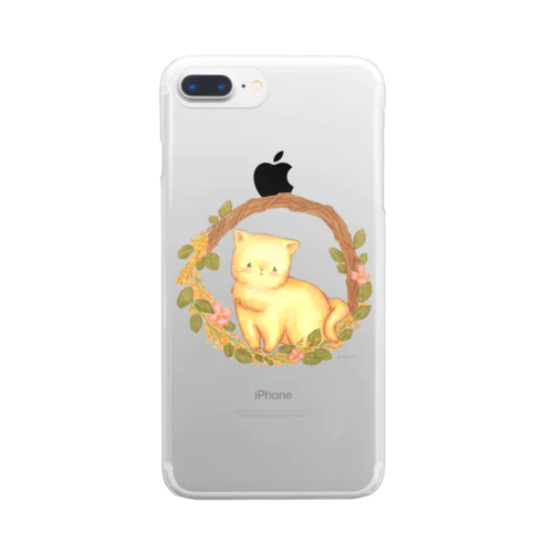 ミモザのリースとねこ Clear Smartphone Case