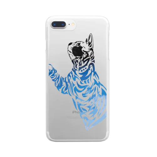 猫トライバル×青空 Clear Smartphone Case