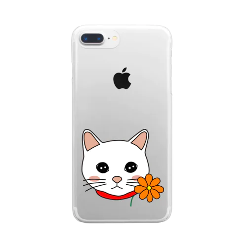 コスモスを付けている猫 Clear Smartphone Case