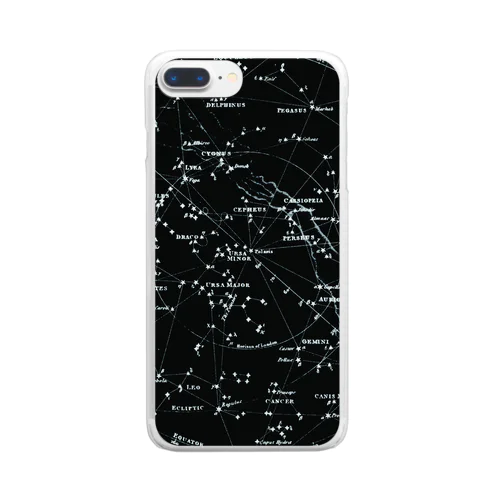 アンティーク星図［黒］ Clear Smartphone Case