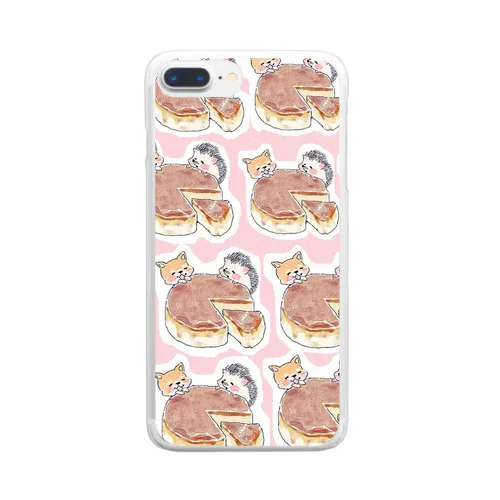 犬とハリネズミ仲良し食事 Clear Smartphone Case