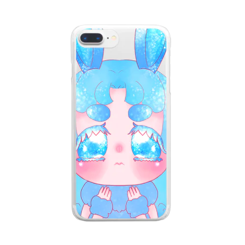 ふわふわうさぎスマホケース青 Clear Smartphone Case