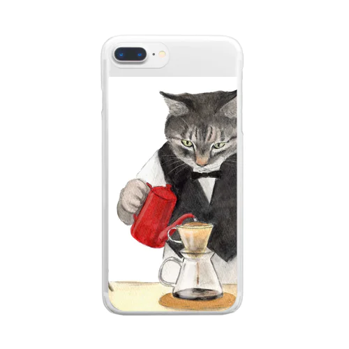 美味しいコーヒーを淹れる猫 Clear Smartphone Case