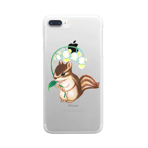 すずらんを持つ子リス（背景白） Clear Smartphone Case