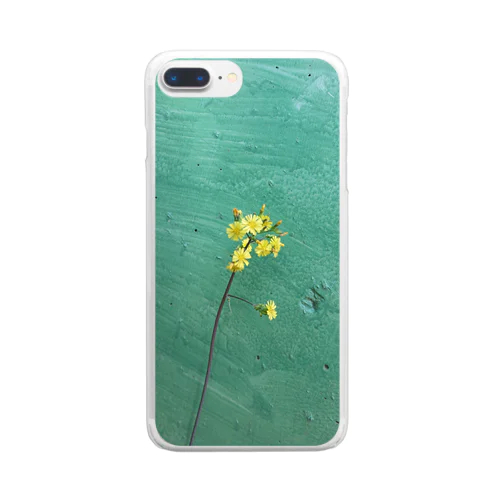 #5 みどりの壁と黄色いお花 투명 스마트폰 케이스