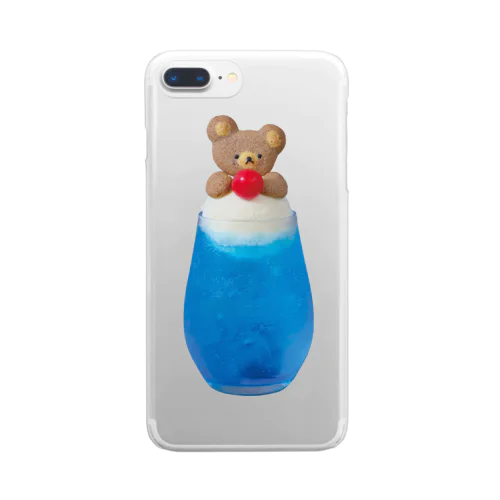 クマのクリームソーダ青色 Clear Smartphone Case