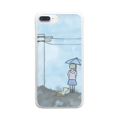 小雨どきの女の子と猫 Clear Smartphone Case