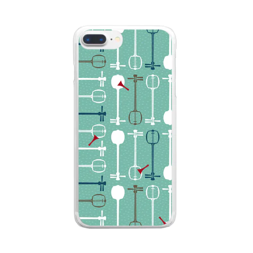 三味線総柄（グリーン） Clear Smartphone Case