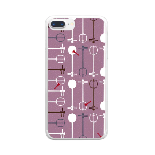 三味線総柄（紫） Clear Smartphone Case