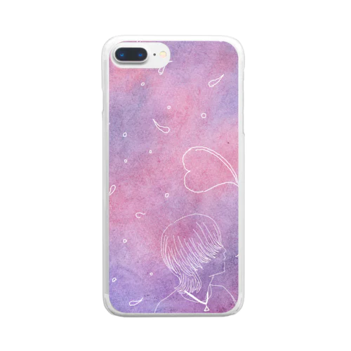 クレヨン画～紫桃～縦 Clear Smartphone Case