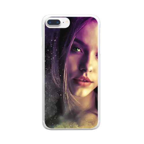 Beautiful woman with purple hair and dark brown eyes  紫色の髪と濃い茶色の目を持つ美しい女性 Clear Smartphone Case