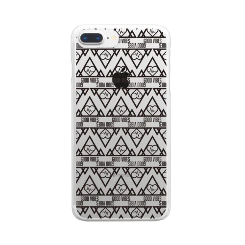 GOOD VIBES モノクローム Striped pattern Clear Smartphone Case