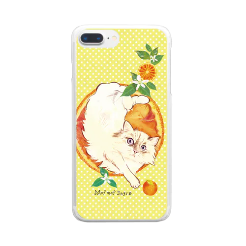 Mof mof days　2021summer新作『液体動物 もふもふ　にゃんことフレッシュなオレンジ』スマホカバー Clear Smartphone Case