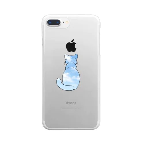 丸みを帯びた猫 ver.青空 Clear Smartphone Case