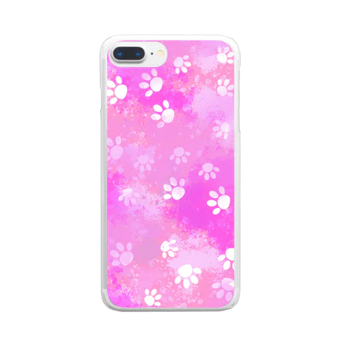 迷彩柄 肉球ちゃん ピンク Clear Smartphone Case