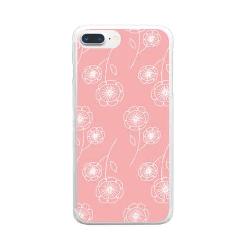 白い線画の花のピンク背景スマホケース Clear Smartphone Case