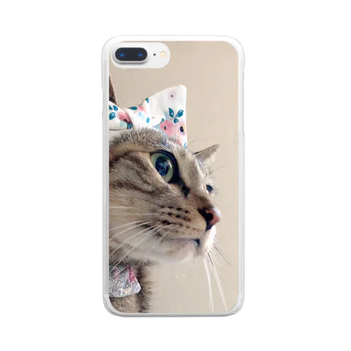 リボンを付けたキジトラ猫 Clear Smartphone Case