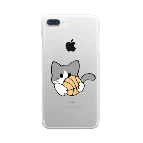 ねこ【灰/白】 Clear Smartphone Case