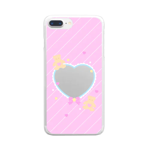 推しチェキスマホケースHeart♡くまPink Clear Smartphone Case