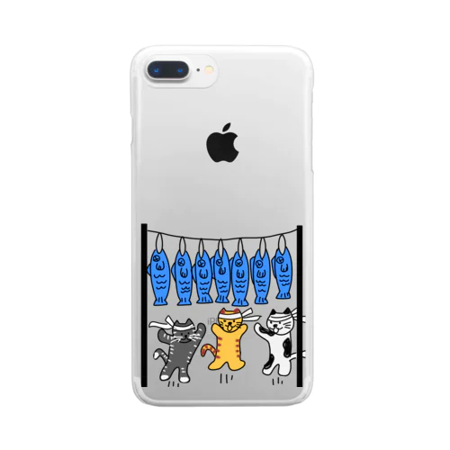 ねこ猫運動会（魚食い競走） Clear Smartphone Case