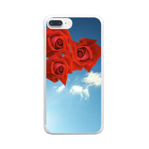 青い空と赤い薔薇 Clear Smartphone Case