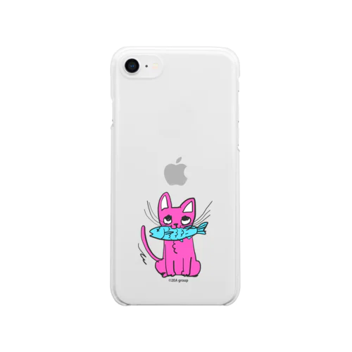 お魚くわえたピンクニャーンコ Clear Smartphone Case