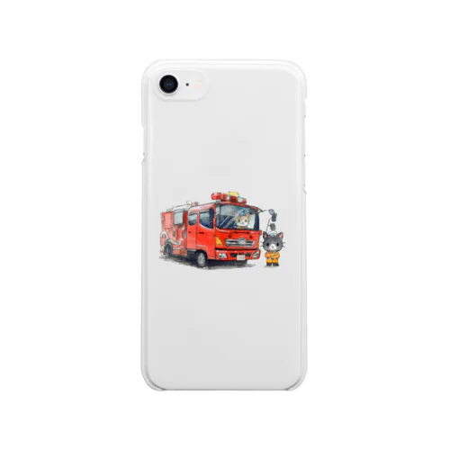 消防車とレスキューにゃんこ Clear Smartphone Case