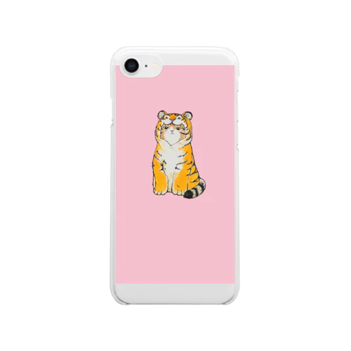 虎着ぐるみ猫ピンク Clear Smartphone Case