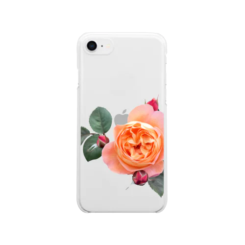 【ロマン】蕾と葉のついたオレンジピンクの薔薇 Clear Smartphone Case