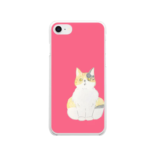 ビックリ顔の三毛猫つぼみ Clear Smartphone Case