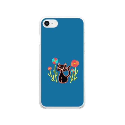 黒猫と花 Clear Smartphone Case