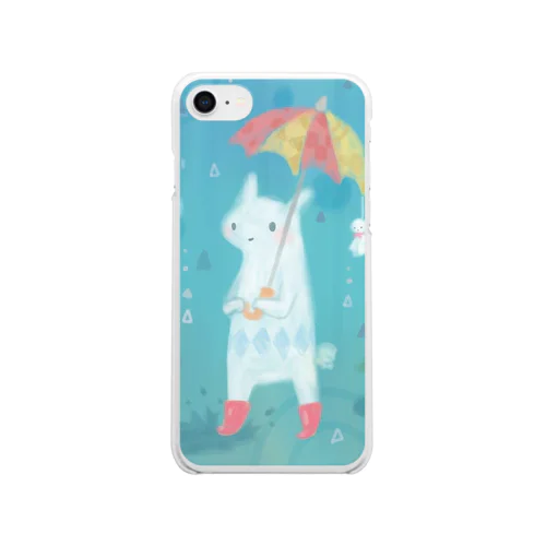 雨降り_白い生き物 Clear Smartphone Case