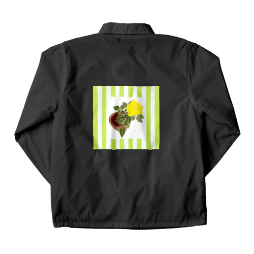 ミニバラ（黄）ストライプ柄　Miniature Yellow Rose in green stripes コーチジャケット