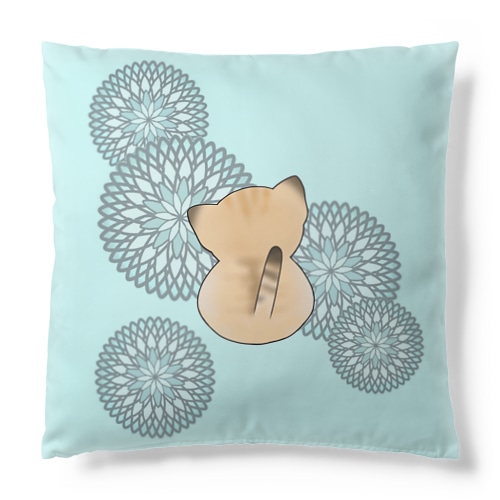 砂漠にいそうな猫さん(和柄/菊/水色) Cushion