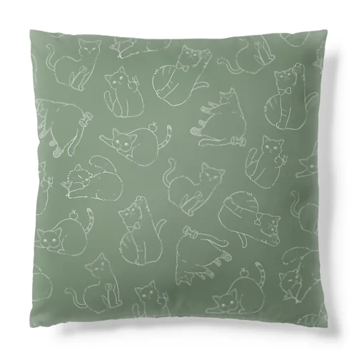 猫柄　緑 Cushion