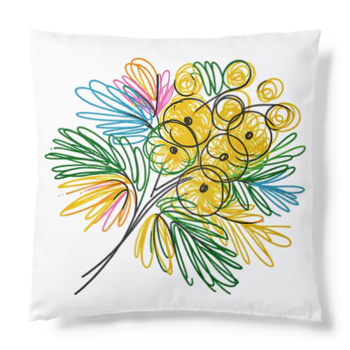 鮮やかなカラフルなミモザの花束 Cushion