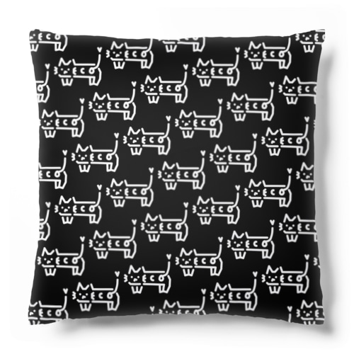 Neco has a ECO mind !_連ケツ_黒地に白 Cushion