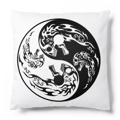 陰陽二連髑髏 旋転（オリジナル家紋シリーズ） Cushion