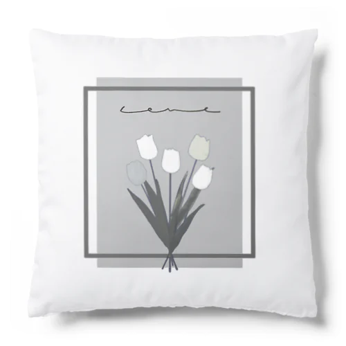 grayish color × white × charcoal ×  tulip bouquet Cushion