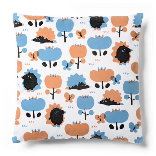 Pattern⋰おひるねハリネズミ│blue orange Cushion