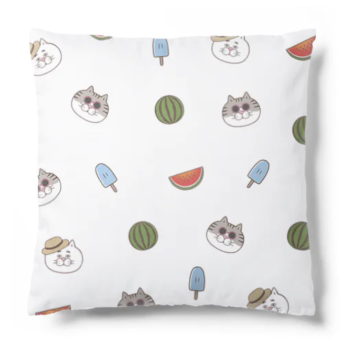 夏の目つきの悪い猫　ホワイト Cushion