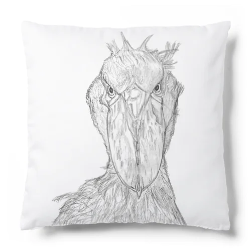 [森図鑑] ハシビロコウの顔 鉛筆画 Cushion