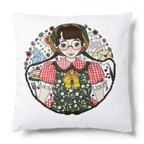 おさげでメガネの女の子 Cushion