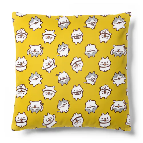 ねこいぬ総柄黄色 Cushion