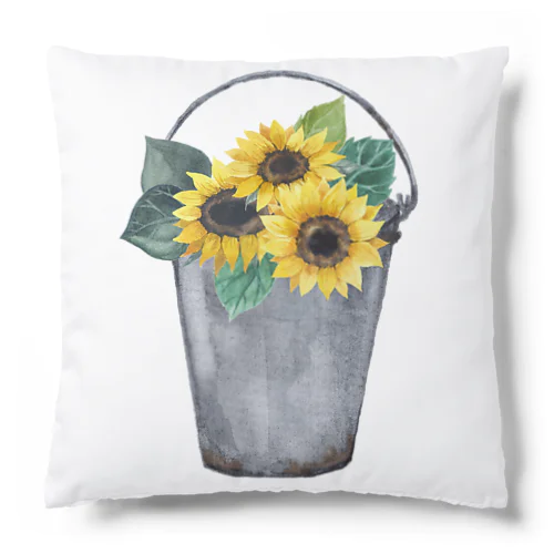 Watering bucket and sunflowers  じょうろ と ひまわり Cushion