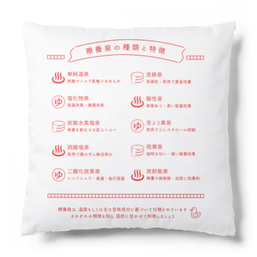 療養泉の種類と特徴（赤・前面） Cushion